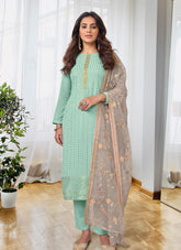 Heavy Embroidered Salwar Suit in Light Green